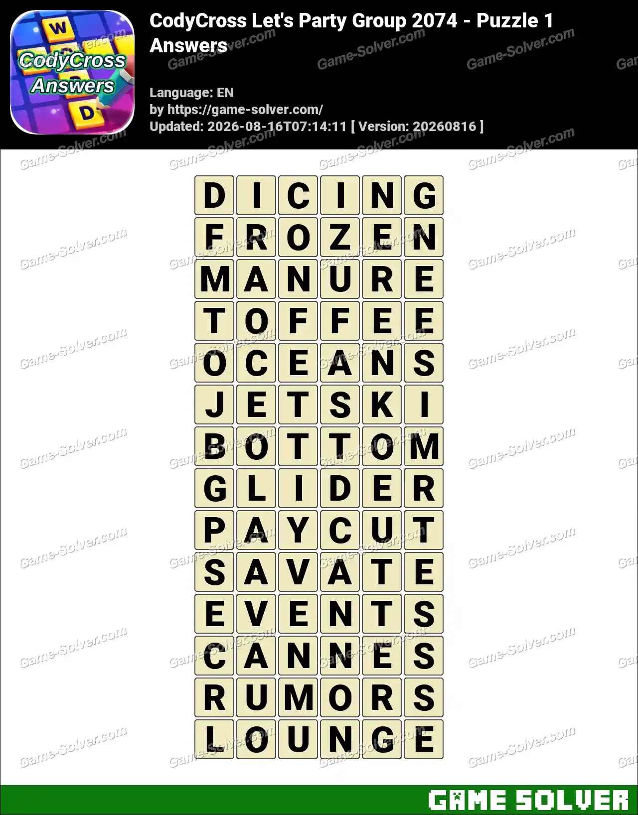 CodyCross Let’s Party Group 2074 – Puzzle 1 Answers